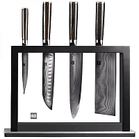 Набор ножей из дамасской стали Xiaomi Set of 5 Damascus Knife Sets (4ножа+подставка) HU0073 (Черный) — фото